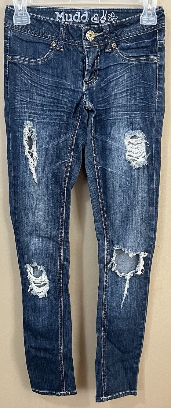 Mudd Jeans Women's Size 0 W25 L29 Skinny Distressed Stretch Low Rise Legging EUC